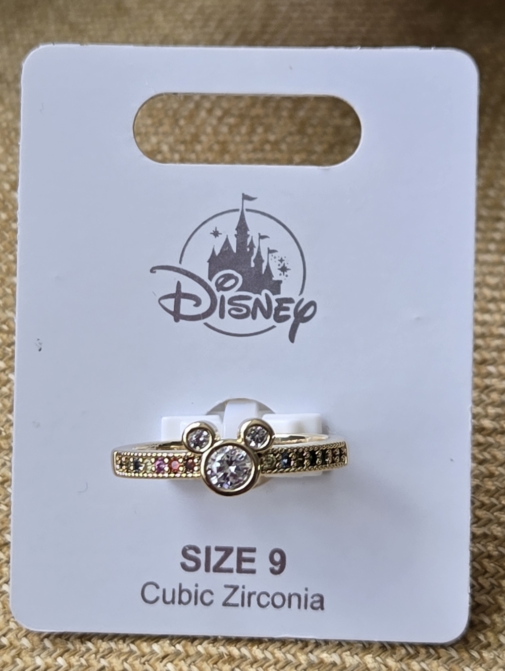 Mickey Mouse Multi-Color Rainbow Pavé Ring - Gold Tone - Size 9